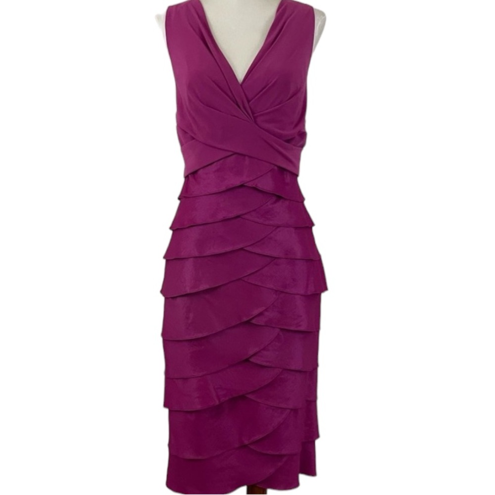 Adrianna Papell Shutter Pleats Tiered Dress Sz 4
